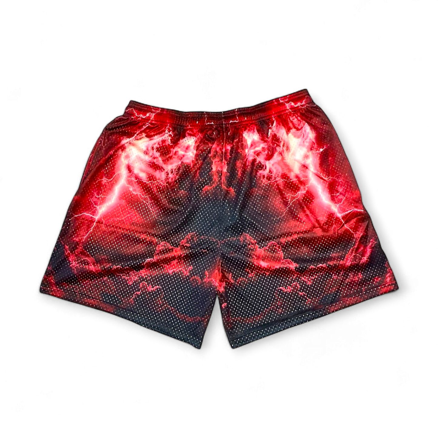RED METALIC THUNDERSTORMS SHORTS