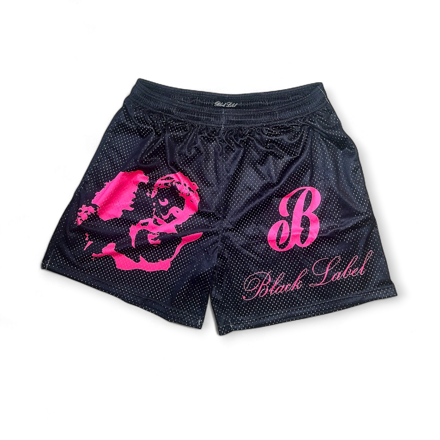 BLACK AND PINK LOGO SHORTS