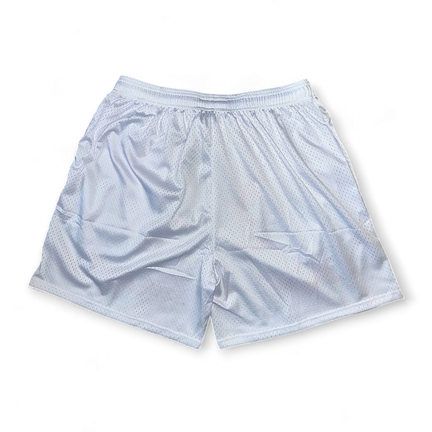 WHITE AND PINK LOGO SHORTS
