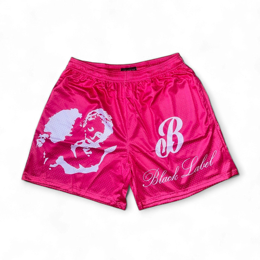 PINK AND WHITE LOGO SHORTS